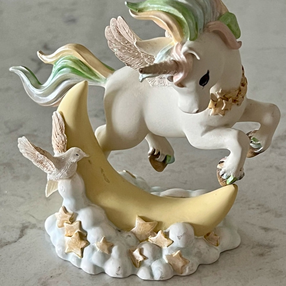 Pastel Unicorn on Yellow Crescent Moon Figurine